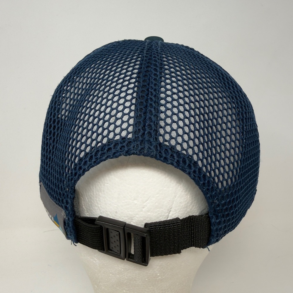 Movi EVRYday Striped Trucker Hat Navy Blue Yellow Orange Mountain Logo Mesh Cap‎ - Picture 6 of 12
